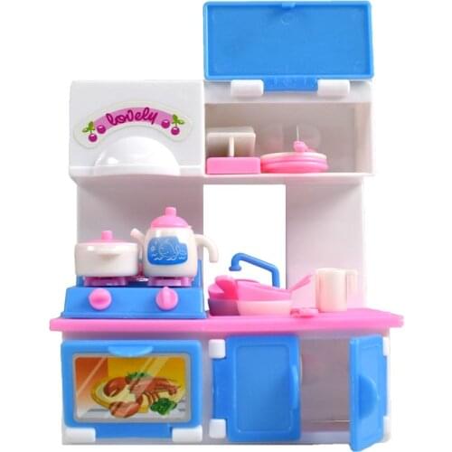 20 Pieces/Set Doll house Kitchen Simulation Furniture Set Dining Table Cabinet for Doll Classic Toy Doll House Kid Gift