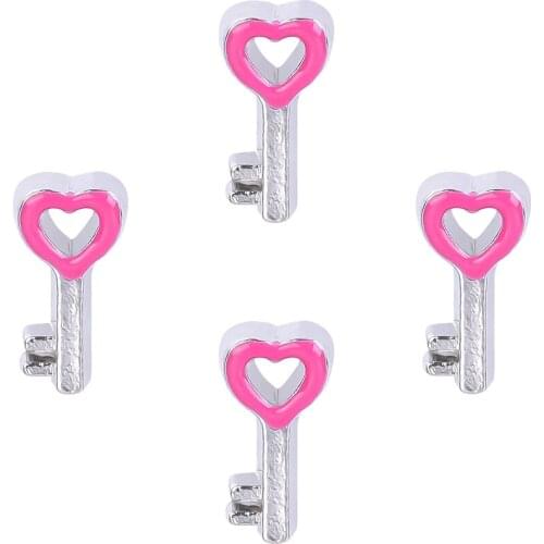 F180 Enamel Pink Small Key Floating Locket Charms For Glass Locket 9*5mm