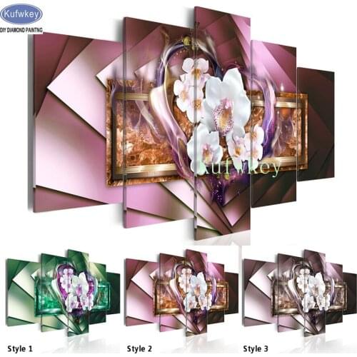 5pcs/set,Full Diamond Embroidery Heart,orchid,Floral 5d diamond painting custom Cross-Stitch 3D Diamond Mosaic home Decoration