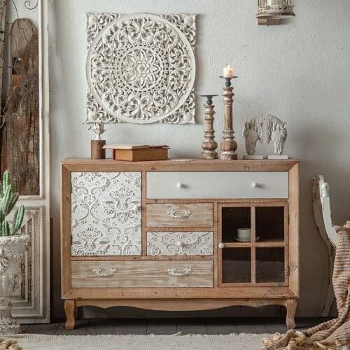American Country Retro Old Carved Living Room Dining Side Entrance Cabinet Homestay Hotel Bedroom Decoration Storage Locker