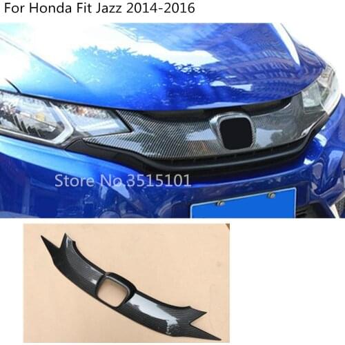 Car protect detector Carbon Fibre trim Front up head Grid Grill Grille panel molding part 1pcs For Honda Fit Jazz 2014 2015 2016