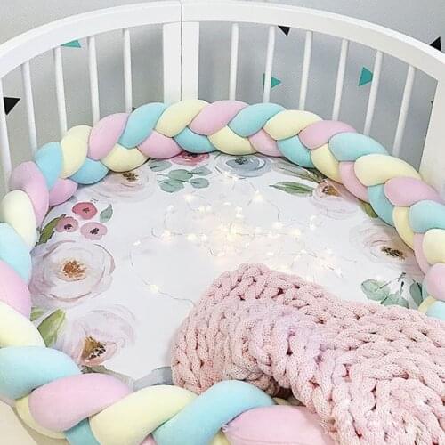 3M/3.5M Baby Crib Bumper Knotted Long Handmade Baby Bed Bumper Nursery Braid Weaving Plush Cradle Cot Protector Room Decor ZT43