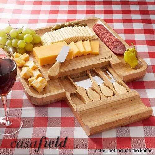 Bamboo Cheese Board with Slide Out Drawer Cooking Tools Household Serving Tray Cutting Board with Hidden Slid-Out Drawer