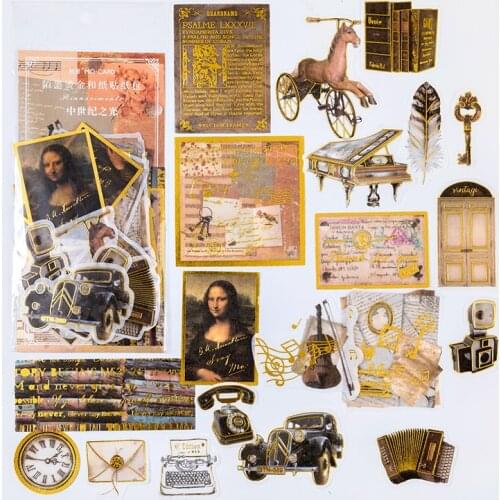 JIANER 60pcs/lot Old-fashioned objects Bullet Journaling DIY Scrapbooking Material Card Retro Plant Starry sky Stickers