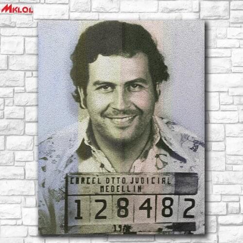 Large size Printing Oil Painting Pablo Escobar Mug Shot 1991 Vertical Wall painting Decor Wall Art Picture No Frame