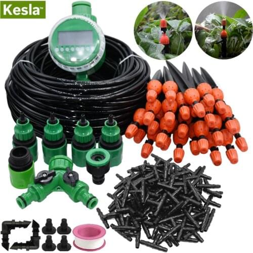 KESLA Timer Control 4/7mm Garden Watering Kit aucet Quick Connector Adjustable Spray on 20cm Spike Mist Nozzle Irrigation System