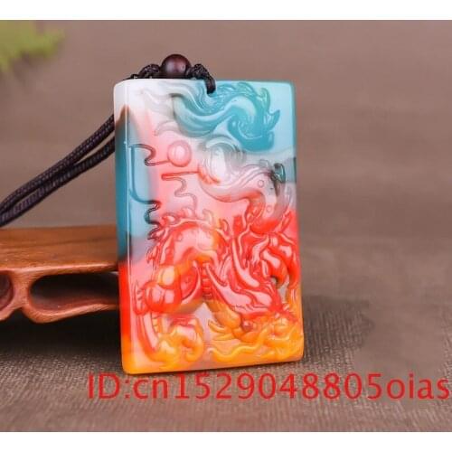 Chinese Natural Dragon Colour Jade Pendant Necklace Hand-carved Charm Jadeite Jewelry Fashion Amulet Gifts for Women Men