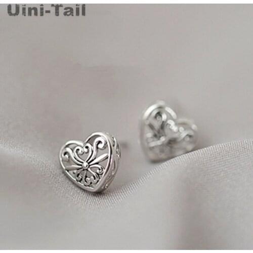 Uini-Tail classic hot 925 sterling silver trend national pattern decoration heart hollow earrings fashion retro jewelry GN631