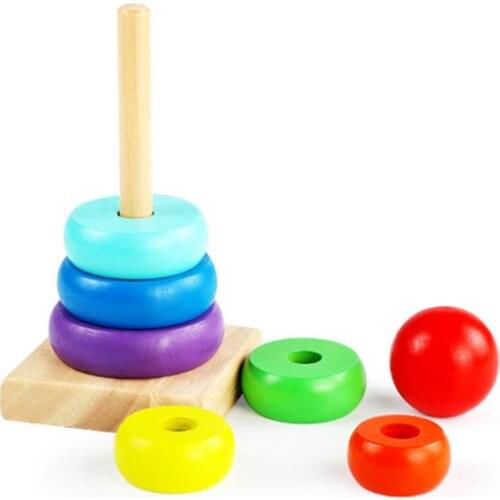 Colorful Wooden Stacked Tower Montessori Educational Puzzle Matching Toy Parent-child Interactive Game Children Infant Toy Gift