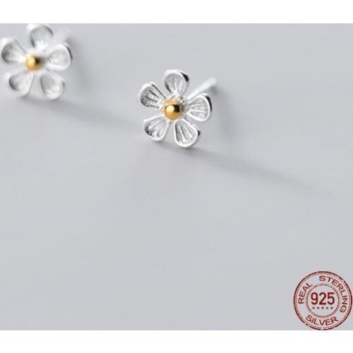 LKO Cute Plant 925 Sterling Silver Small Flower Stud Earrings For Women Fashion Party Minimalist Fine Jewelry Accessories