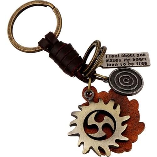 Punk Fashion Men Car Keychain Metal Gear Wheel Pendant Cuff Leather Holder Key Ring Chain Vintage Retro Bag Accessories Jewelry