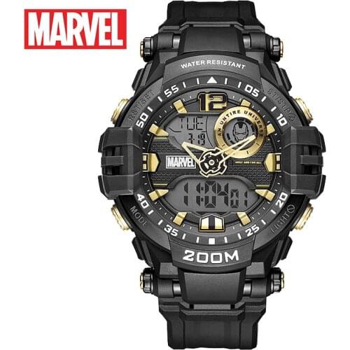 Disney Marvel Mens Watch Iron-man Waterproof Digital Watch Trend Casual Multifunctional Mens Watch Sport 20Bar Stop Watch