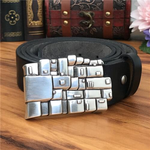 Metal Belt Buckles For Men Luxury Ceinture Homme Genuine Leather Belt Men Cowboy Jeans Male Strap Riem Wide MBT0590