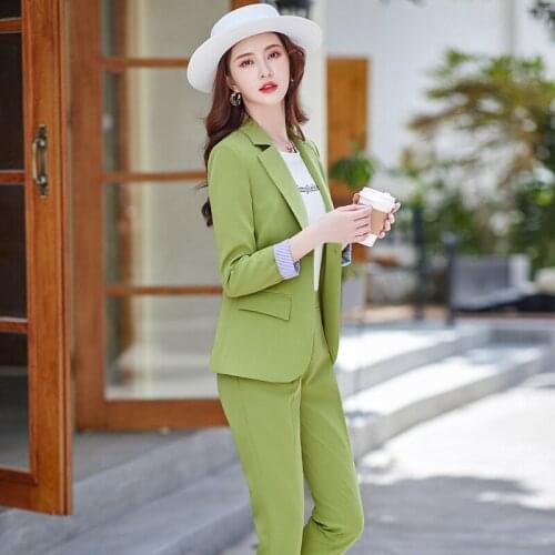 Slim Womens Office Suit Pants 2-piece Business Attire 2021 Temperament Ladies Slim Ladies Jacket High Waist Cropped Trousers