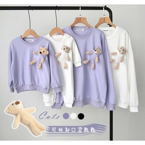 Family Matching Outfits Spring Autumn Cartoon Bear Cotton Father Mother Daughter And Son Casual Hoodies Baby Rompers Family Look