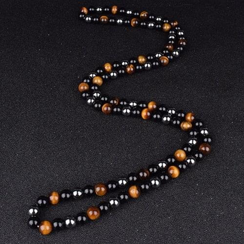 Hematite Obsidian Tiger Eye Beads Necklaces Men Fashion Triple Protection Necklaces Women for Magnetic Health Protection Jewelry