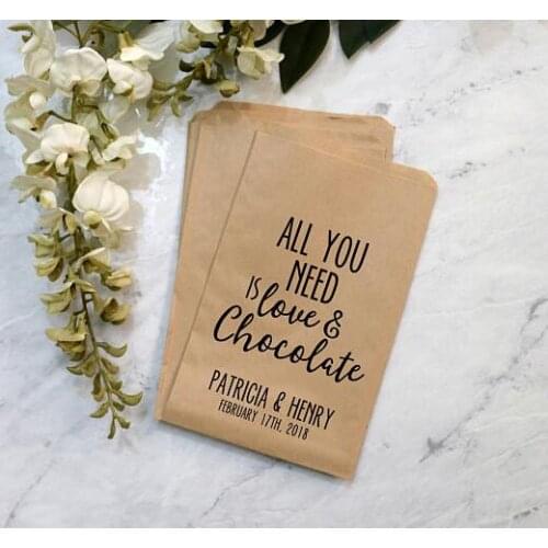 Custom Love & Chocolate Wedding popcorn candy Buffet treat bags BIRTHDAY Bridal baby Shower Bakery Cookie Favors pouches
