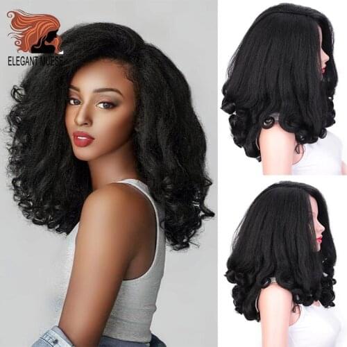 ELEGANT MUSES 20inch Ombre Afro Kinky Straight Wig Wave Ends Synthetic Fluffy Heat Resistant Marley Wigs for Women