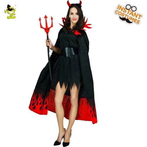 Flames Devil Womens Costume Halloween Cosplay Sexy Evil Queen Cloak Purim Role Play Party Fancy Dress Up for Adult Female