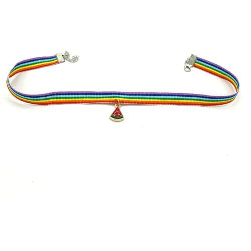 Men Women Gay Pride Rainbow Choker Necklace Lace Chocker Ribbon Collar with Pendant Jewelry