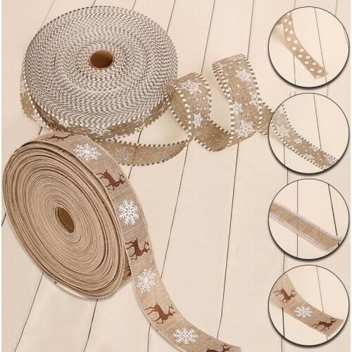 2meter Christmas Ribbon Linen Merry Christmas Snowflake Ribbon For Wedding Christmas Tree Decoration DIY Sewing Fabric