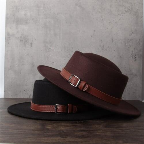 Women Men Wide Brim Fedora Hat Lady Tassel Pork Pie Hat Gentleman Flat Bowler Porkpie Top Jazz Hat
