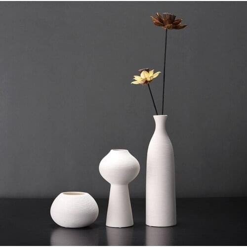 Nordic White Ceramic Vase Decoration Modern Minimalist Chinese Flower Arrangement Dried Flower Flower Living Room Home Soft Deco