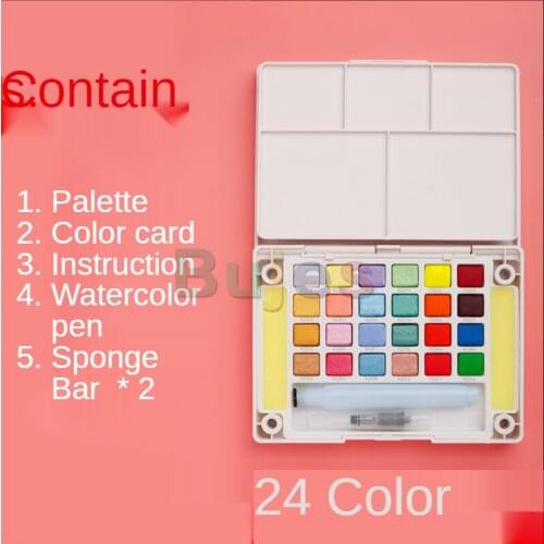SAKURA 24Color Solid Watercolor Pigment Hardcover,Containing A Variety of Tools,Direct Painting,Professional Gouache for Drawing