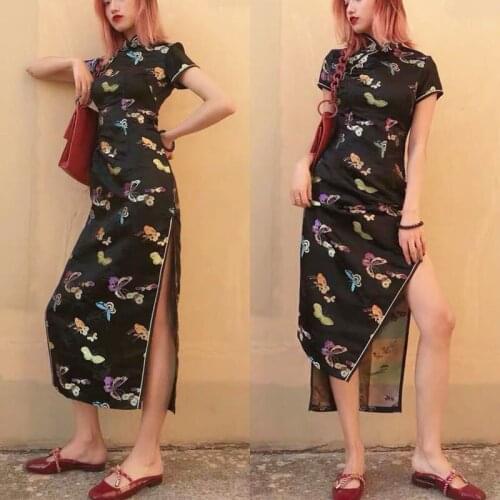 Vintage Elegant Embroidery Women Chinese Style Classic Qipao Girls Gothic Sexy Cheongsam Dress Oriental Wedding Vestidos