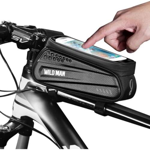 WILD MAN Waterproof Bicycle Bags Durable MTB Bike Touch Screen Phone Case Top Tube Pouch Outdoor Cycling Necessary Accessories