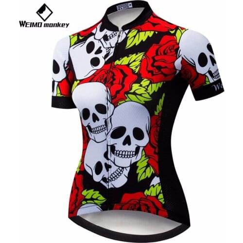 Weimomonkey 2019 cycling jersey youth Short sleeve Women Bike jersey Cycling clothing MTB Top Maillot Breathable sKULL
