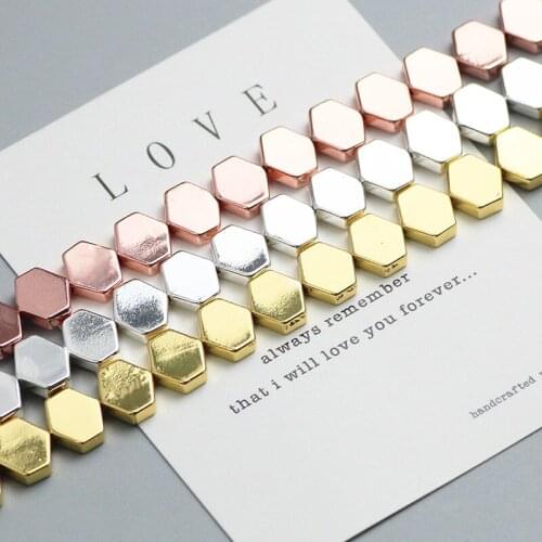 WLYeeS Plating Polygon Hematite Natural Stone Beads Flat hexagon Spacer Loose beads for Jewelry Bracelet Necklace Making DIY 15"