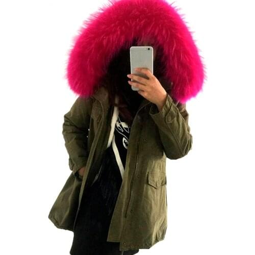Long Winter Jacket Women 2021 Large Raccoon Fur Hooded Coat Parkas Outerwear Detachable Lining Fashion Brand Free DHL Shipping