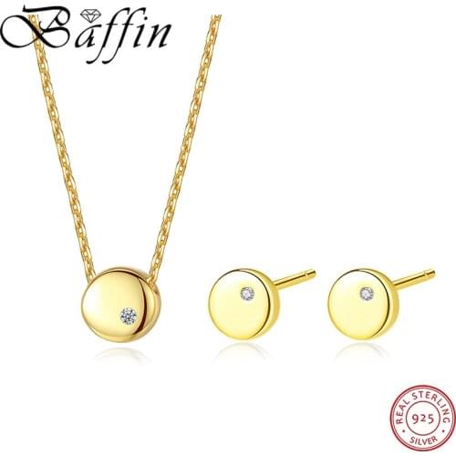 Tiny Zircon Round Beans Pendant Necklace Stud Earrings for Women Gold Color Chain Necklace 925 Sterling Silver Jewelry Sets Gift