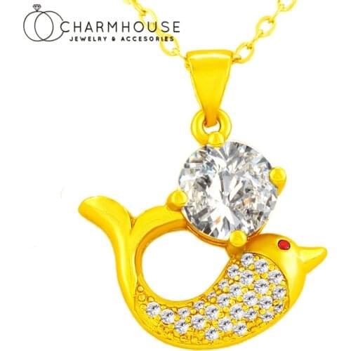 24K Gold Plated Charm Necklaces For Women Zirconia Dolphin Pendant & Necklace Chain Collier Femme Wedding Jewelry Accessories