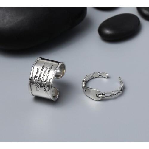 Morivovog 925 Sterling Silver Wide Letter Rings for Women Vintage Japan Korea Simple Design Rings Festival Jewelry Bague Femme