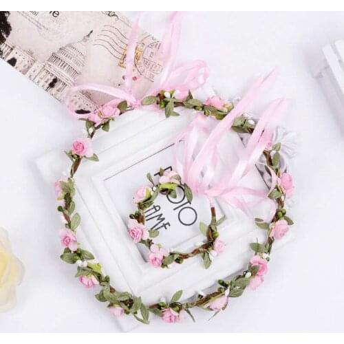 1sets/lot Wedding Decorative Flowers Wreaths+Wrist Floral Set PE Flowers Headbands Hairband For Bride Beach Wear