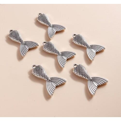 10pcs 19*31mm Vintage Mermaid Fish Tail Charms Fit Necklaces Pendants Earrings Antique Silver Color DIY Jewelry Findings Making