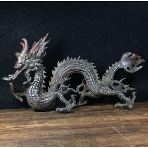 19" Tibet Buddhism Temple Old bronze Set with gems Chinese Zodiac Dragon Statue Chinese dragon statue plate Dragon statue