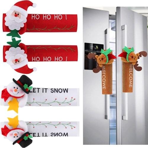 2Pcs/Set Santa Claus Refrigerator Door Handle Cover Protector Fridge Oven Handle Antiskid Protective Case Christmas Kitchen Deco