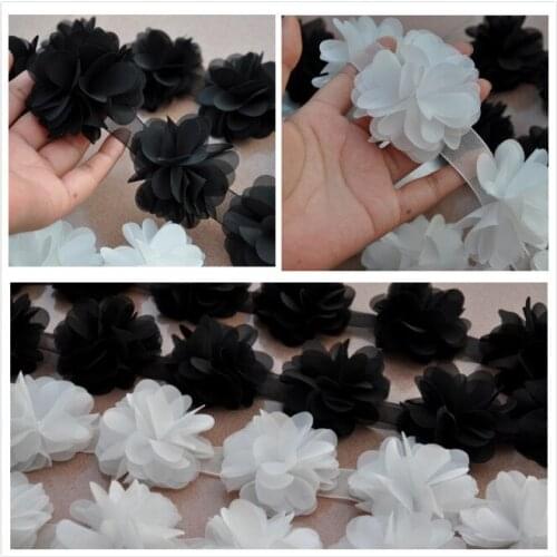 24 PCS/Lot DIY Black White Chiffon patch flower lace fabric bridal clothing stereo shoe lace trim accessories