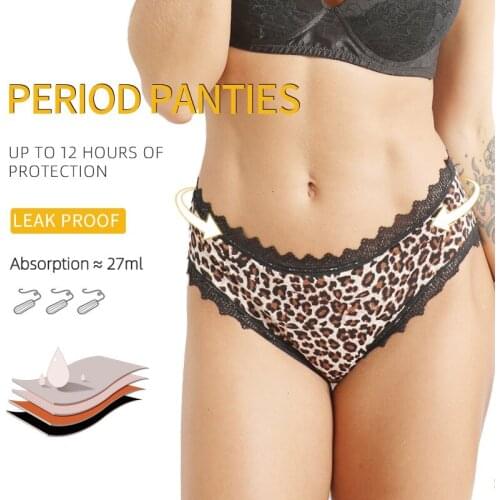 3Pack Leopard Printing Women Menstrual Panties Physiological Undies Four Layer Leakproof Bamboo Mesh Menstrual Underwear