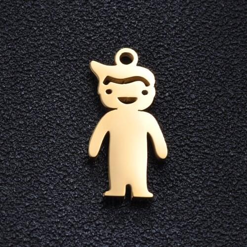 30pcs/lot Stainless Steel Mirror Polish Gold Color Lovely Boy Girl DIY Charms for Making Bracelet Necklace