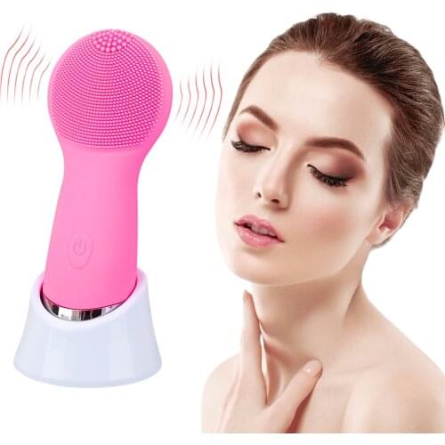Electric Silicone Facial Cleansing Brush Cleanser Sonic Vibrating Waterproof Exfoliating Massaging Deep Pore Washing Massager