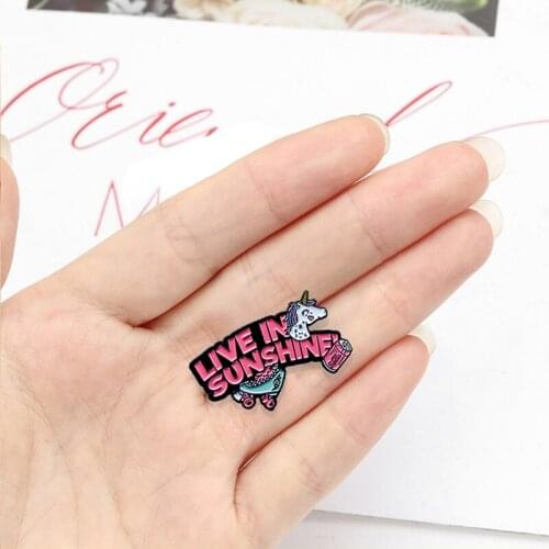 Cartoon animal horse Enamel Brooch Quote banner Pink Lapel Pin Lovely jewelry Bag clothes Custom Badge