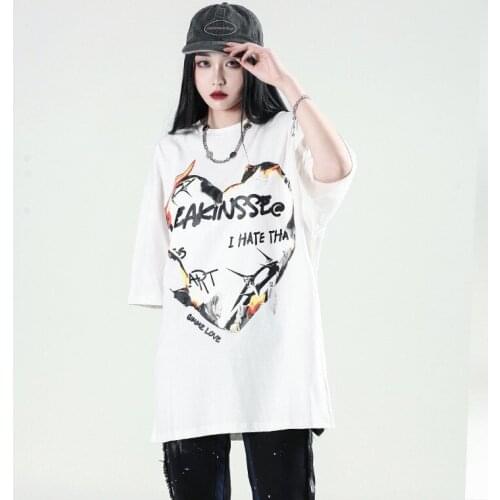 Rock Style Destruction Love Thorns Print Couple Loose Oversize Mens Short-sleeved T-shirt Pure Cotton High-quality Hip-hop