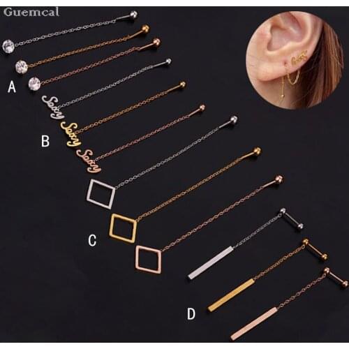 Guemcal 2pcs Hot Selling Simple Stainless Steel Pendant Ear Bone Nail Exquisite Piercing Jewelry