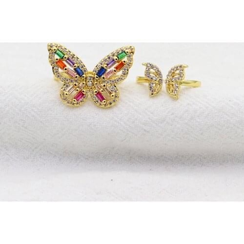 Luxury Crystal Rings for Women 2021 Open Adjustable Shine Rainbow Butterfly Rings Weddings Party Jewelry Gifts