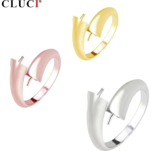 CLUCI 925 Sterling Silver Ring Accessory Women Jewelry Double Bar Setting Resizable Pearl Ring Mounting SR2030SB