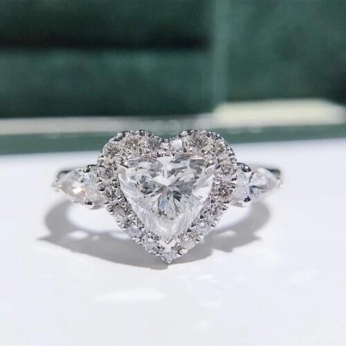 1.0ct Heart Cut Real Diamond With Pear Cut Engagement&Wedding Diamond Solitaire Ring Solid Genuine 18K White Gold for Women
